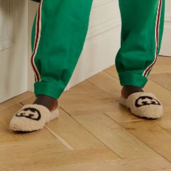 Authentic Gucci Eileen Interlock G Logo Shearling Slipper Mule Shoe 38.5 US/8.5 - Picture 2 of 12